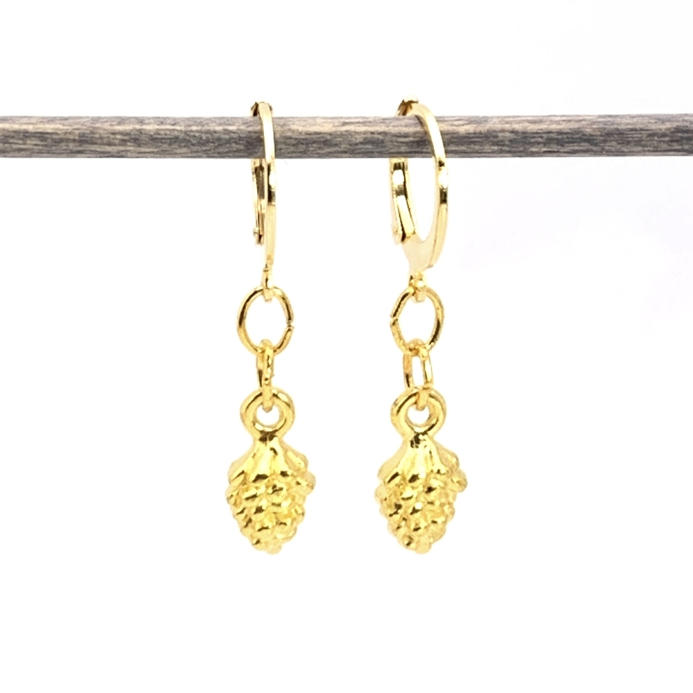 Golden Pinecone Charm Earrings